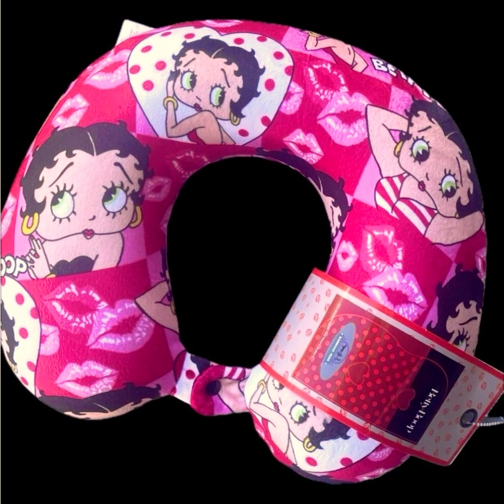 Betty Boop Travel Neck Pillow Pink Lips Dots NWT